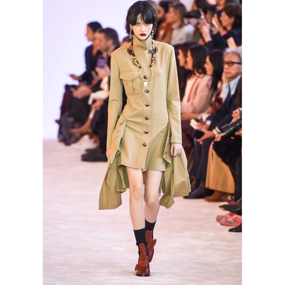 Chloe Fall Winter 2019 Wild Khaki Cargo Pleated Button Up Safari RUNWAY Dress